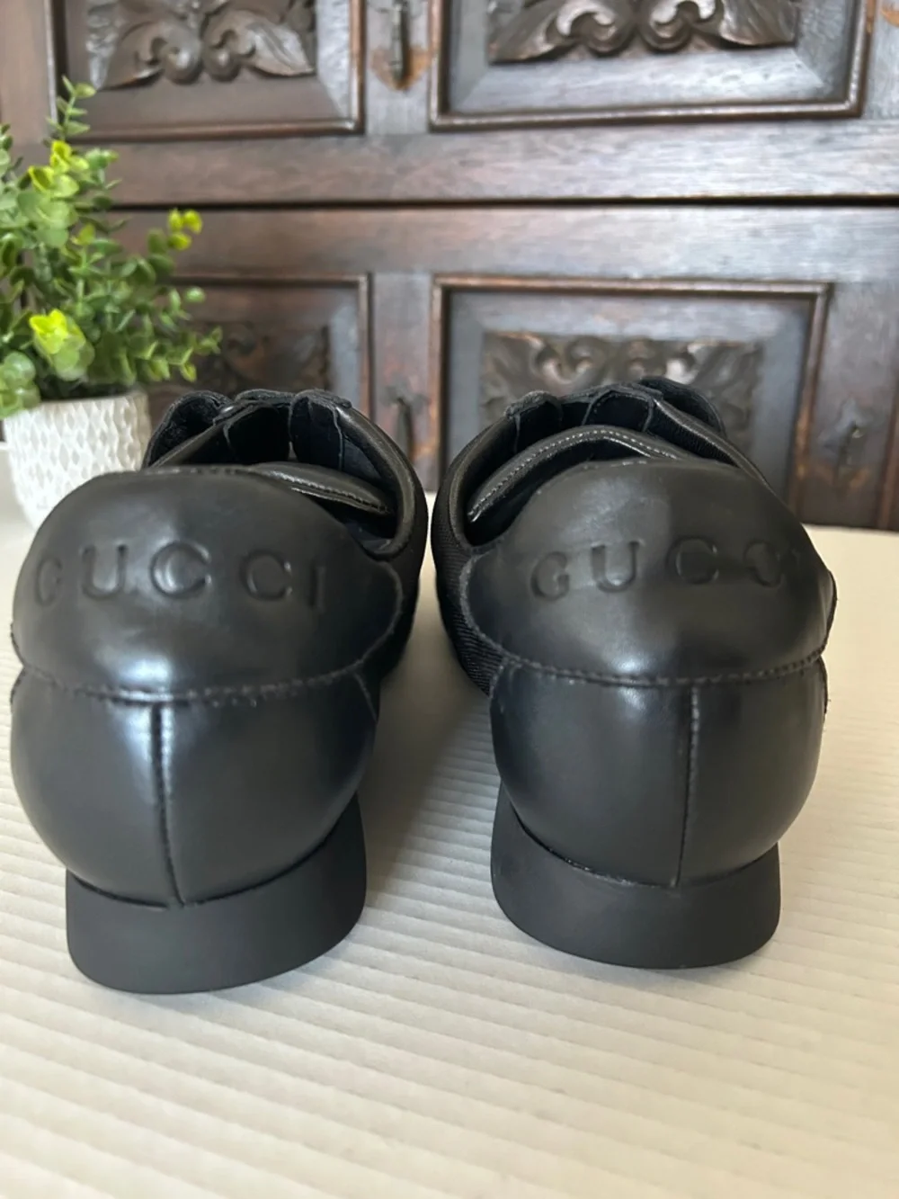 Gucci Black Leather & Textile Velcro Slip-On Sneakers - Picture 5 of 13